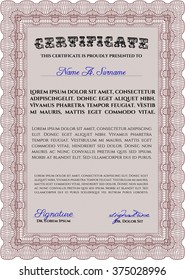 Certificado o diploma de muestra. Diseño retro. Plantilla de certificado de vector. Con un fondo lineal complejo. Color rojo.