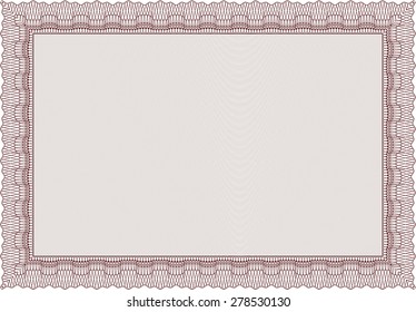 Sample certificate or diploma. Sophisticated design. Vector pattern that is used in currency and diplomas.With complex linear background. 