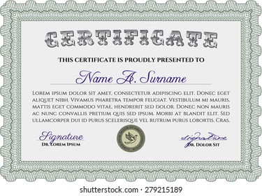 Sample certificate or diploma. Sophisticated design. Vector pattern that is used in currency and diplomas.Easy to print. 