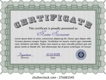 Sample certificate or diploma. Superior design. With guilloche pattern. Vector certificate template.