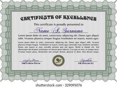 Sample certificate or diploma. Superior design. With background. Customizable, Easy to edit and change colors.