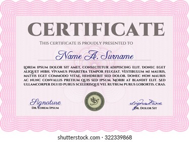 Sample certificate or diploma. Vector illustration.Elegant design. Easy to print. 