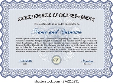 Sample certificate or diploma. Vector pattern that is used in money and certificate.Retro design. Easy to print. 