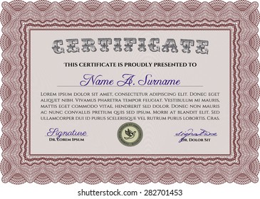 Sample certificate or diploma. Vector pattern that is used in money and certificate.Excellent design. With quality background. 
