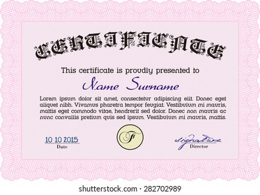 Sample certificate or diploma. Vector pattern that is used in money and certificate.With complex linear background. Beauty design. 