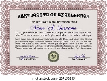 Sample certificate or diploma. Vector pattern that is used in money and certificate.With complex linear background. Beauty design. 