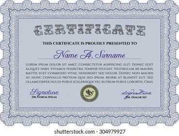 Sample certificate or diploma. Vector pattern that is used in money and certificate.Lovely design. With background. 