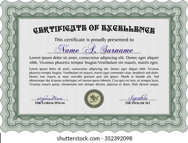 Sample certificate or diploma. Vector pattern that is used in currency and diplomas.With background. Beauty design. 