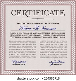 Sample certificate or diploma. Vector certificate template.Lovely design. With background. 
