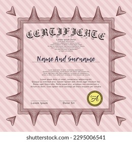 Sample Certificate.  Elegant design.  With guilloche pattern.    Red color.