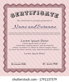 Sample Certificate.  Good design.  With guilloche pattern.    Red color.