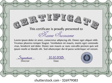 Sample Certificate. With linear background. Good design. Vector pattern that is used in money and certificate.