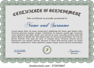 Sample Certificate. With linear background. Modern design. Frame certificate template Vector. Green color.