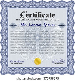 Sample Certificate. With linear background. Modern design. Frame certificate template Vector. Blue color.