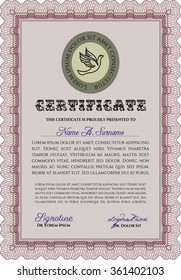 Sample Certificate. With linear background. Sophisticated design. Vector pattern that is used in currency and diplomas.