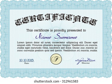 Sample Certificate. Lovely design. Diploma of completion. With quality background. 