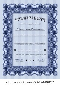 Sample Certificate.  Money Pattern.  With linear background.    Blue color.