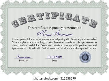 Certificado de ejemplo. Estilo de dinero. Fácil de imprimir. Diseño artístico. 