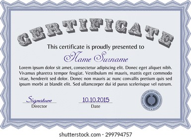 Certificado de ejemplo. Estilo de dinero. Fácil de imprimir. Diseño artístico. 