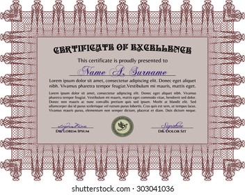 Certificado de ejemplo. Estilo de dinero. Fácil de imprimir. Diseño artístico. 