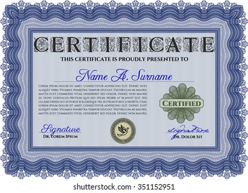 Sample Certificate. Money style.Lovely design. With linear background. 