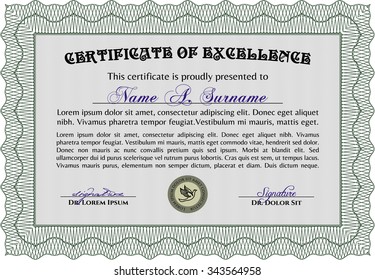 Certificado de ejemplo. Estilo de dinero.Diseño superior. Con fondo. 