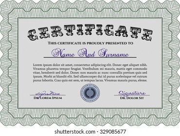 Certificado de ejemplo. Estilo de dinero.Con fondo lineal. Diseño de belleza. 