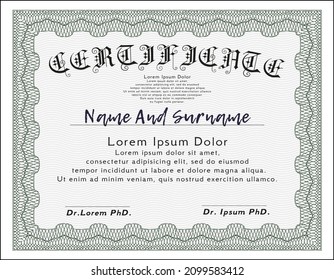 Sample Certificate.  Nice design.  With guilloche pattern.  Detailed.  Green color.