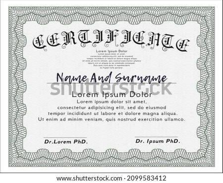 Sample Certificate.  Nice design.  With guilloche pattern.  Detailed.  Green color.