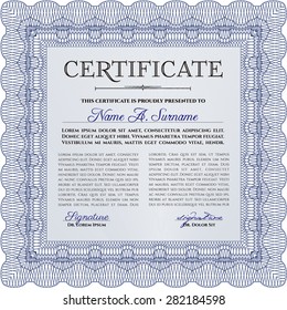 Sample Certificate. Printer friendly. Retro design. Border, frame.
