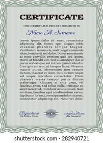 Sample Certificate. Printer friendly. Retro design. Border, frame.