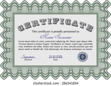 Sample Certificate. Printer friendly. Retro design. Border, frame.