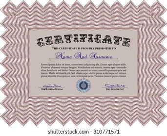Sample Certificate. Printer friendly. Retro design. Border, frame.