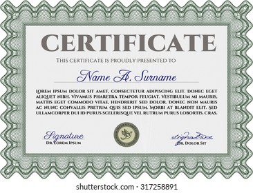 Sample Certificate. Printer friendly. Retro design. Border, frame.