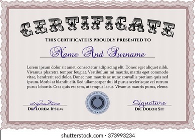 Sample Certificate. With quality background. Artistry design. Vector pattern that is used in money and certificate. Red color.
