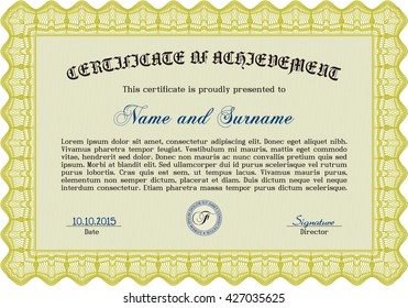 Certificado de ejemplo. Con un fondo de calidad. Diseño artístico. Patrón vectorial que se utiliza en dinero y certificado. Color amarillo.
