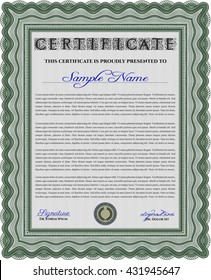 Sample Certificate. With quality background. Artistry design. Vector pattern that is used in money and certificate. Green color.