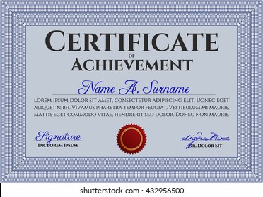 Sample Certificate. With quality background. Vector pattern that is used in money and certificate. Artistry design. Blue color.