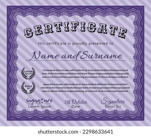 Sample Certificate.  Retro design.   Detailed.  Violet color.