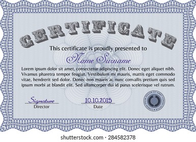 Sample Certificate. Retro design. Diploma of completion.With linear background. 