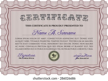 Sample Certificate. Retro design. With great quality guilloche pattern. Money style.