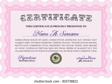 Certificado de ejemplo. Diseño retro. Con un patrón de guilloche de gran calidad. Estilo de dinero.