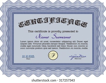 Sample Certificate. Retro design. With great quality guilloche pattern. Money style.