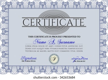 Certificado de ejemplo. Diseño retro. Con un patrón de guilloche de gran calidad. Estilo de dinero.
