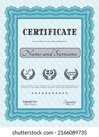 Sample Certificate.  Sophisticated design.  With complex linear background.  Vector illustration.  Light blue color.