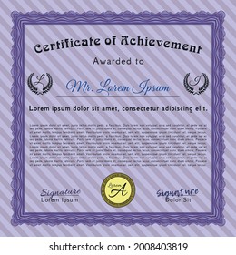 Sample Certificate.  Sophisticated design.  With great quality guilloche pattern.  Detailed.  Violet color.