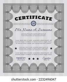 Certificado de ejemplo.  Diseño sofisticado.  Con un fondo de calidad.  Personalizable, fácil de editar y cambiar los colores.  Color gris.