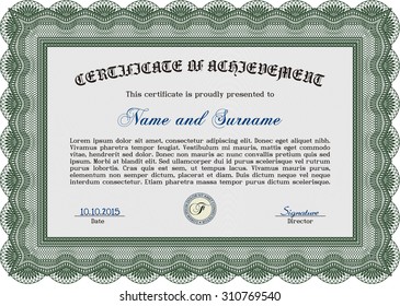 Certificado de ejemplo. Diseño superior. Detallado. Con un fondo lineal complejo. 