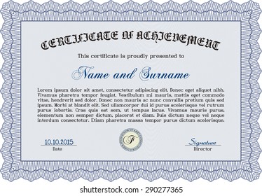 Sample Certificate. Superior design. Detailed.With complex linear background. 