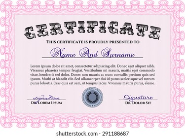 Certificado de ejemplo. Diseño superior. Detallado.Con fondo lineal complejo.